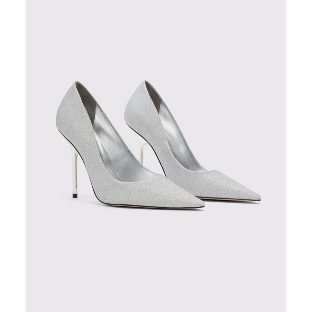 Good American Emma Silver Glitter Pumps Heels Women’s 8.5 Pointed Toe - Picture 4 of 16
